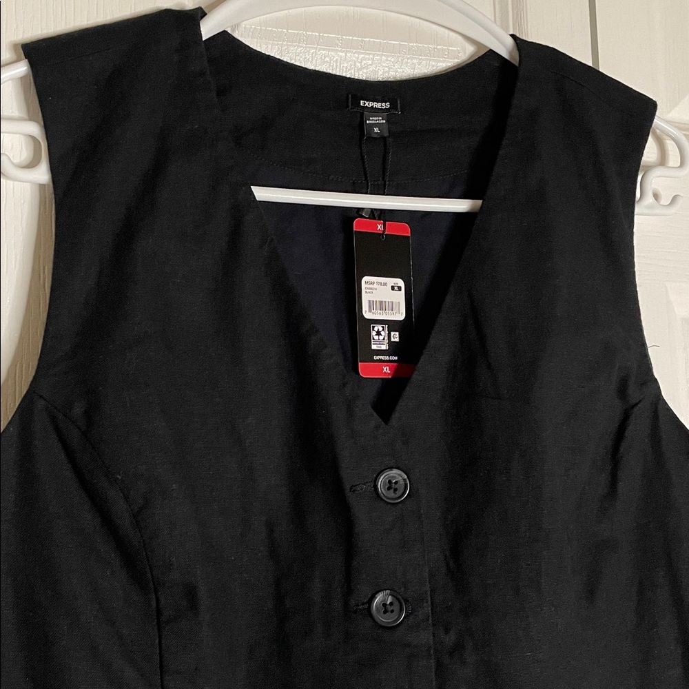 EXPRESS V-Neckline Linen Vest, Women’s XL, Black - Picture 4 of 9